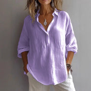Damen Lockeres Leinen Knopf-bluse Heidi-Mode