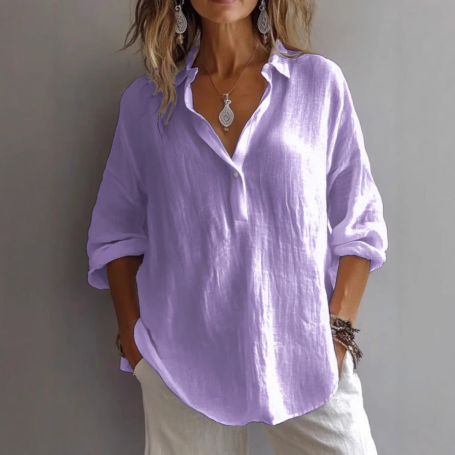 Damen Lockeres Leinen Knopf-bluse Heidi-Mode