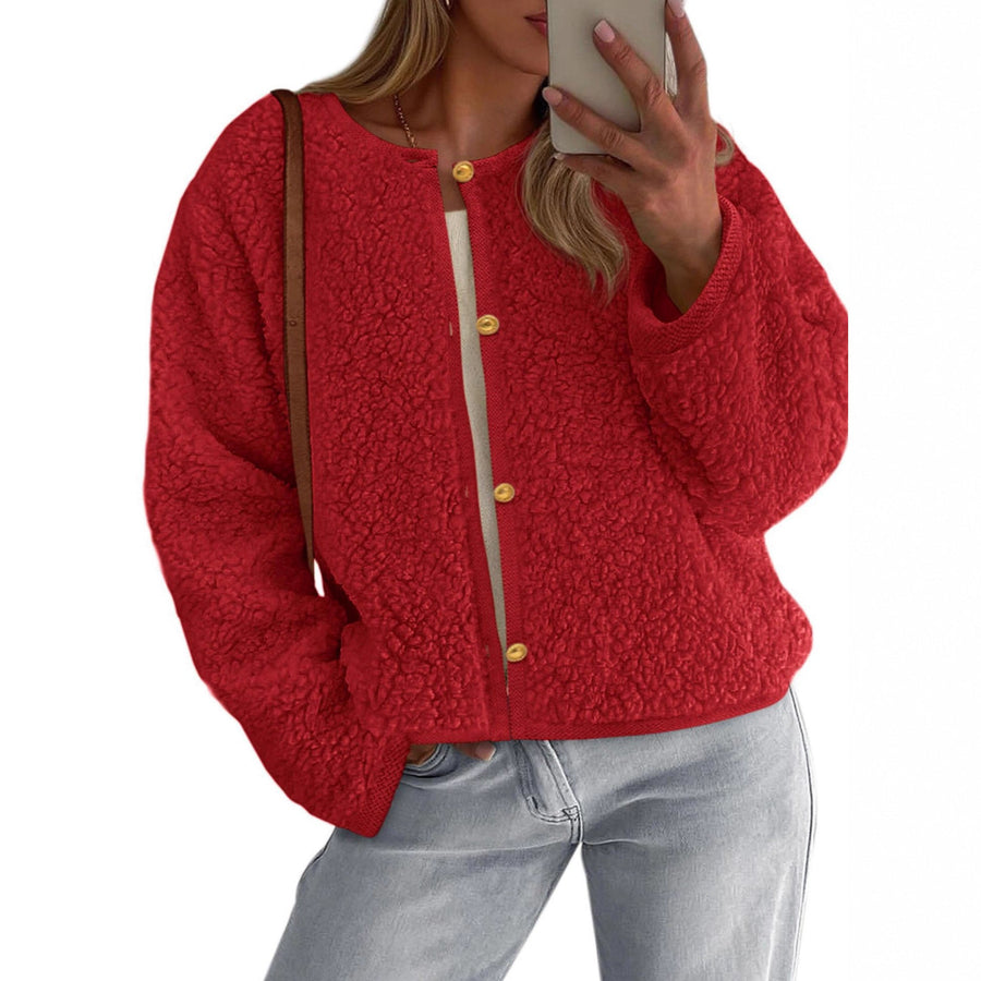 Damen Kuschelige Fleecejacke mit Knopfdetail und Oversized-Schnitt