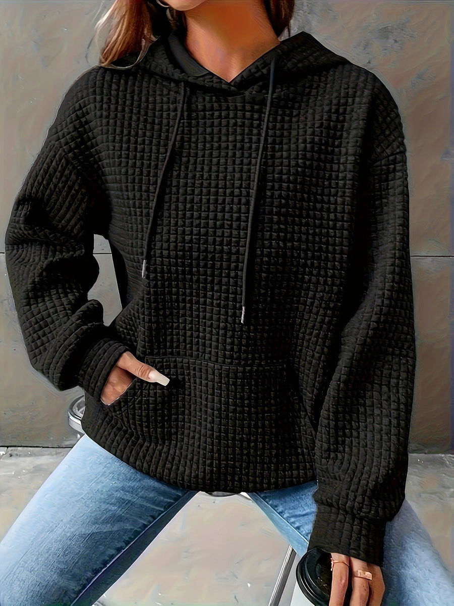 Damen Kapuzenpullover im strukturierten Waffelmuster mit seitlichen Eingrifftaschen