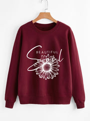 Damen Sweatshirt mit floralem Motiv und inspirierendem Schriftzug