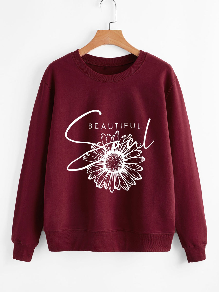 Damen Sweatshirt mit floralem Motiv und inspirierendem Schriftzug