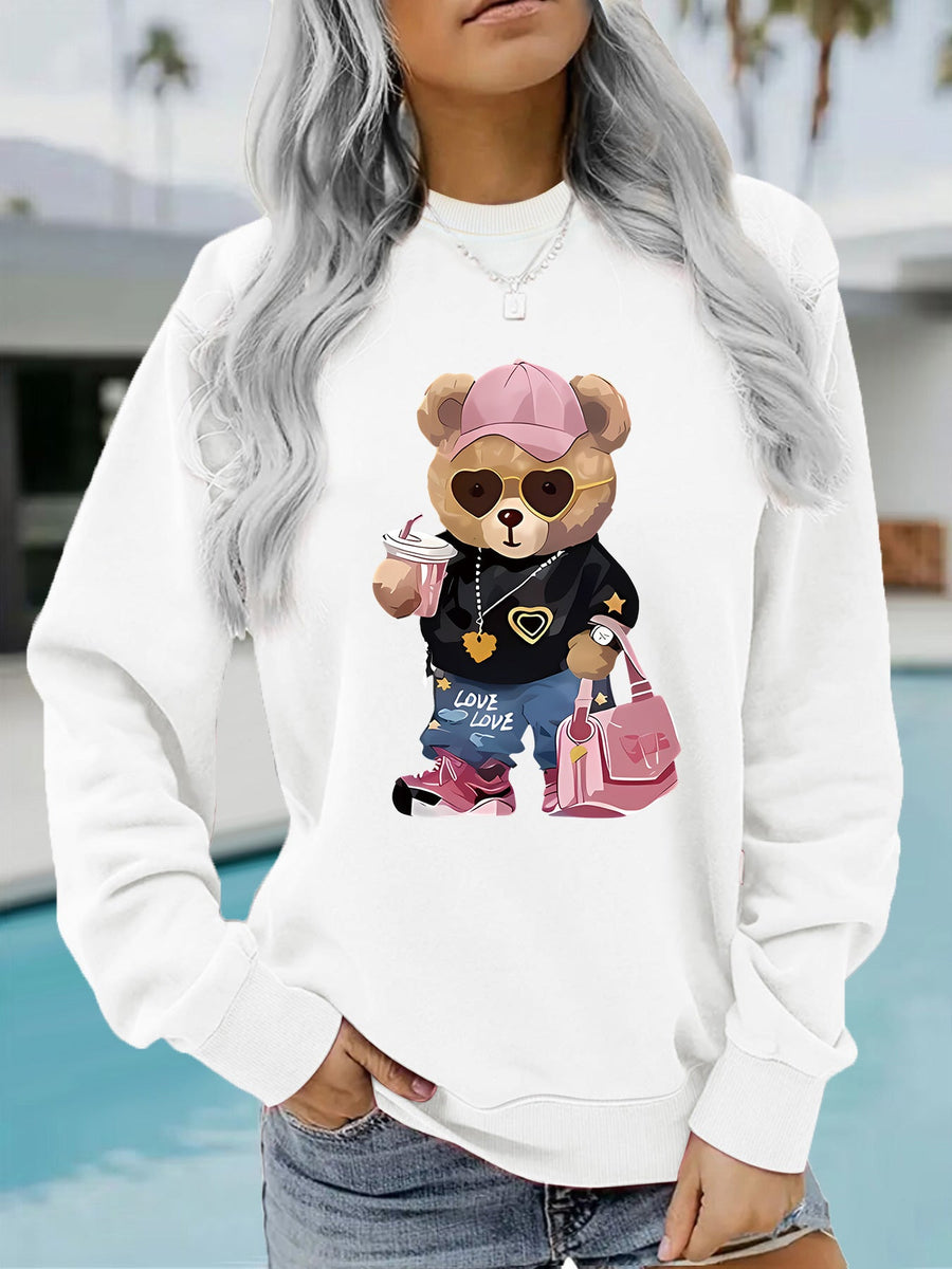 Damen Sweatshirt mit einzigartigem Cartoon-Bären-Motiv und modischem Schriftzug