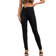 Damen elegante, hoch geschnittene Stoffhose mit dekorativem Ringdetail