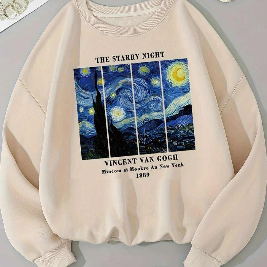 Damen Sweatshirt mit künstlerischem Van Gogh Motiv und modernem Druck
