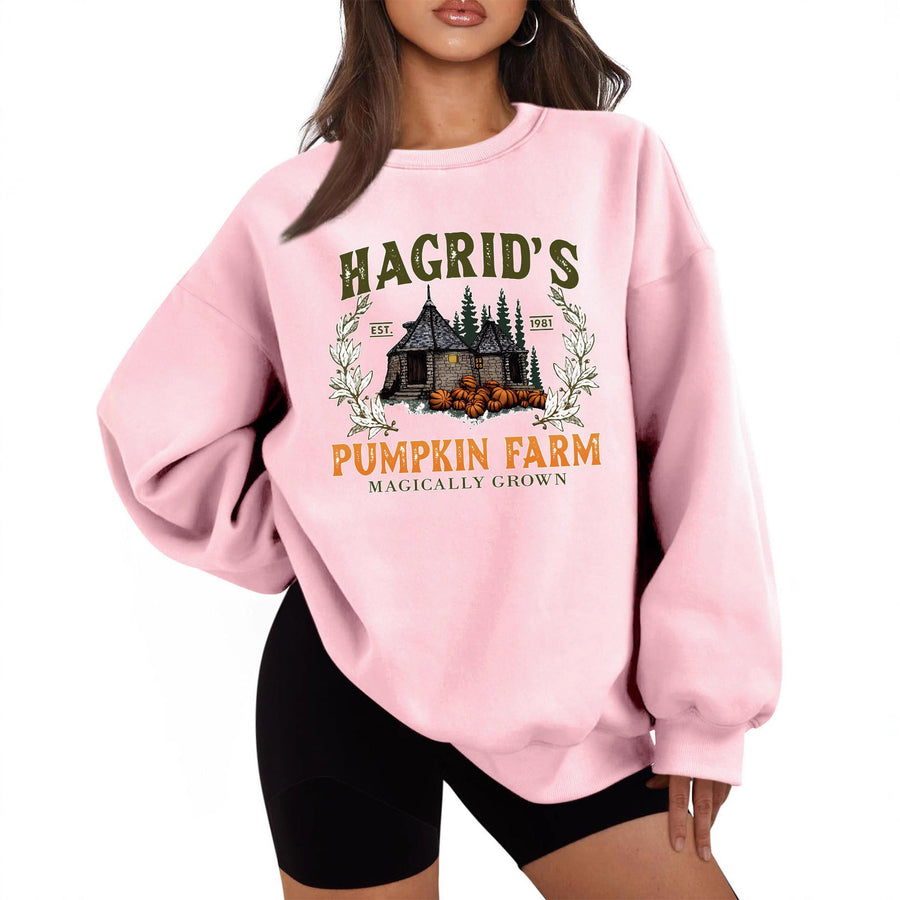 Damen Sweatshirt mit gemütlichem Rundhalsausschnitt und herbstlichem Kürbis-Motiv