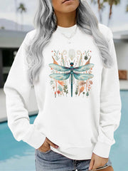 Damen Sweatshirt mit einzigartigem Libellen-Print und botanischem Design