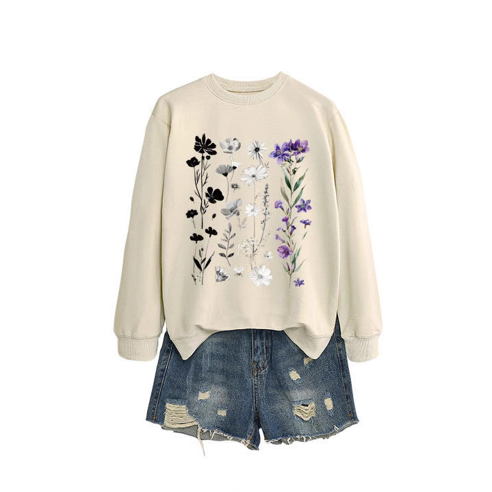 Damen Sweatshirt mit floralem Grafikdesign und weichem Innenfutter