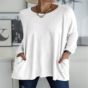 Damen nan oversized Longsleeve-Tunika mit Rundhalsausschnitt, überschnittener Schulter und aufgesetzten Taschen Drune