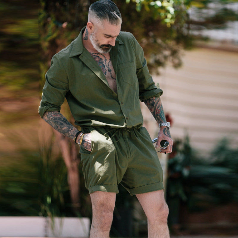 Herren luftiges Freizeit-Set mit Kurzarmhemd und lässigen Shorts Aliams