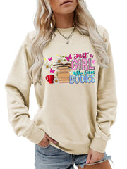 Damen Sweatshirt mit auffälligem Buchmotiv und lässiger Passform