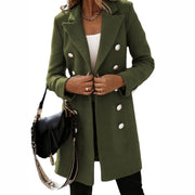 Damen eleganter Wollmantel mit doppelter Knopfleiste und breitem Revers