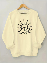Damen Sweatshirt mit kreativem Sonnen- und Wellenmotiv