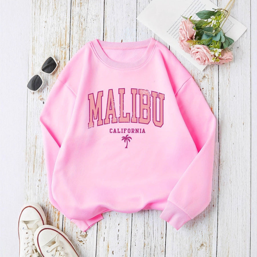 Damen Sweatshirt mit beschwingtem Malibu Schriftzug und lässigem Schnitt