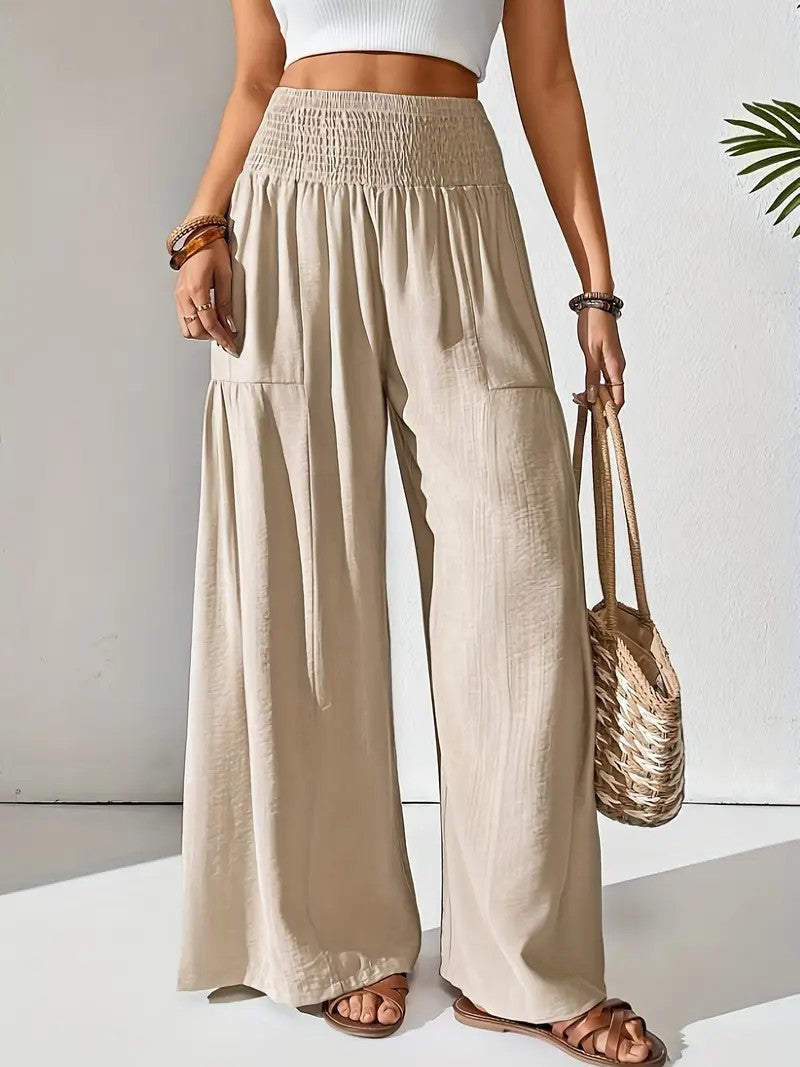 Damen weite Sommerhose mit elastischem Bund und seitlichen Eingrifftaschen