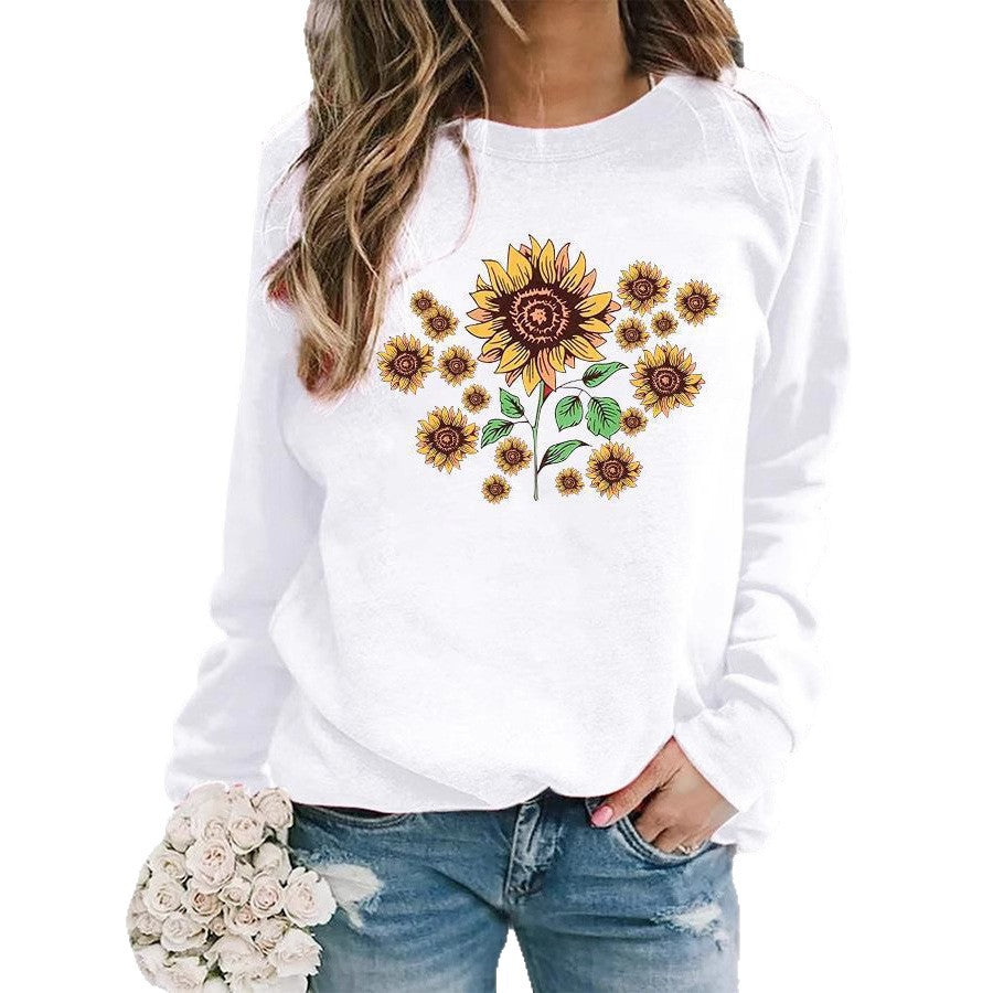 Damen Sweatshirt mit floralem Sonnenblumenmotiv und bequemer Passform