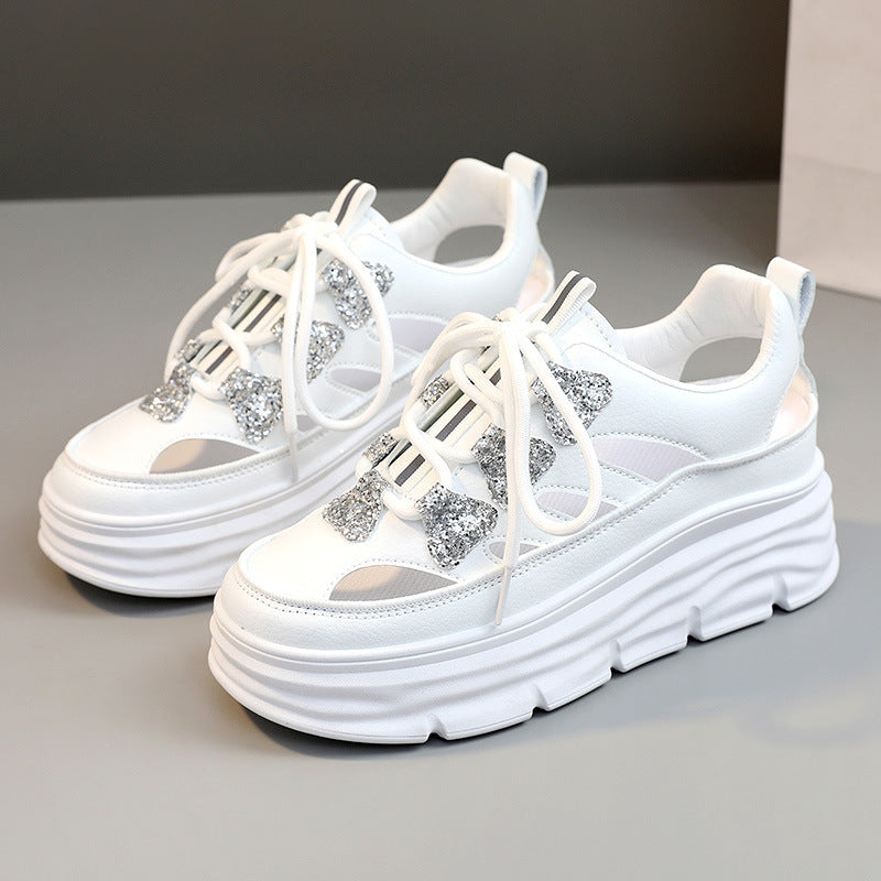 Damen Sportliche Plateau-Sneakers mit funkelnden Akzenten und trendigem Design