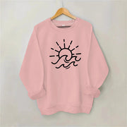 Damen Sweatshirt mit kreativem Sonnen- und Wellenmotiv