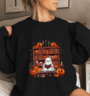 Damen Sweatshirt mit herbstlichem Gruselmotiv und lässigen Puffärmeln