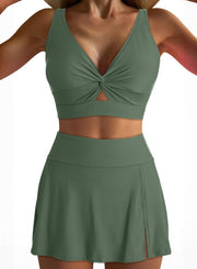 Damen Sportliches Bikini-Set mit modischem Wickeltop und schickem Rock Heidi-Mode