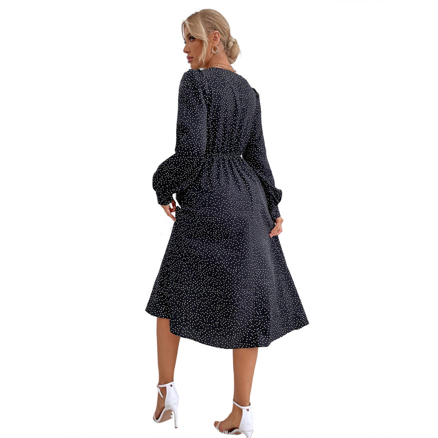 Damen elegantes Maxikleid mit V-Ausschnitt und voluminösen Ärmeln