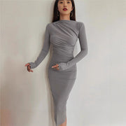 Damen figurbetontes Langarmkleid mit Raffung und elegantem Design