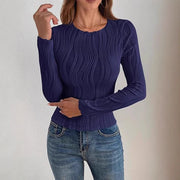 Damen nan figurbetontes Rippstrick-Longsleeve mit Wellendetail und Rundhalsausschnitt Drune