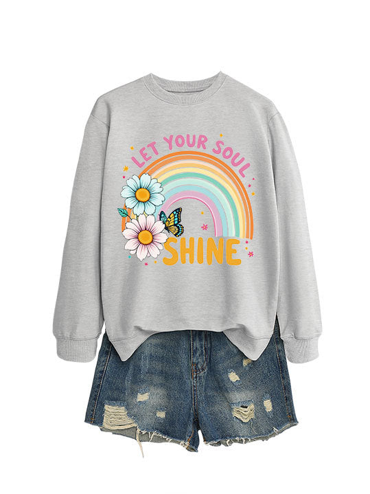 Damen Sweatshirt mit buntem Farbverlauf und floralem Grafikdesign