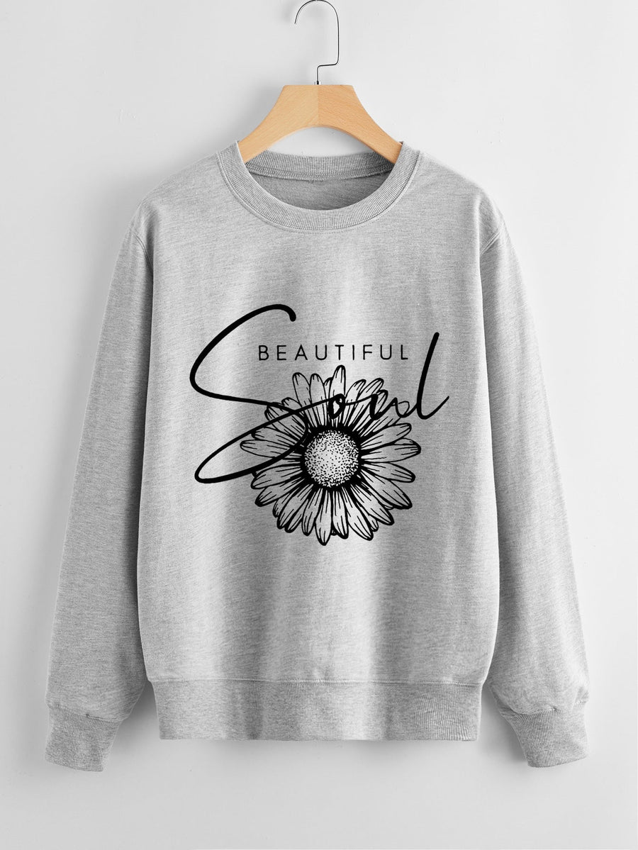 Damen Sweatshirt mit floralem Motiv und inspirierendem Schriftzug