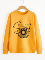 Damen Sweatshirt mit floralem Motiv und inspirierendem Schriftzug