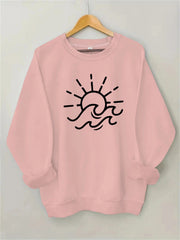 Damen Sweatshirt mit kreativem Sonnen- und Wellenmotiv
