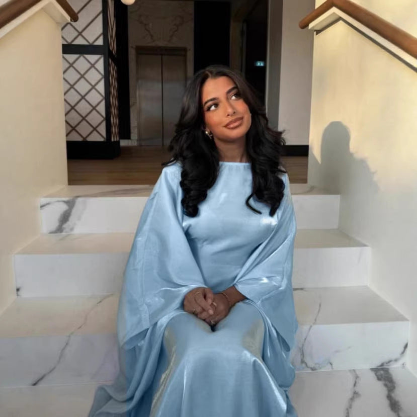 Damen Glamouröses Satin-Maxi-Kleid mit weitem Schnitt und eleganten Ärmeln