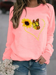 Damen Sweatshirt mit grafischem Schmetterlings- und Sonnenblumenmotiv