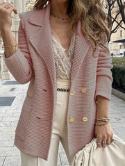 Damen eleganter Strickblazer mit doppelter Knopfleiste und strukturiertem Design