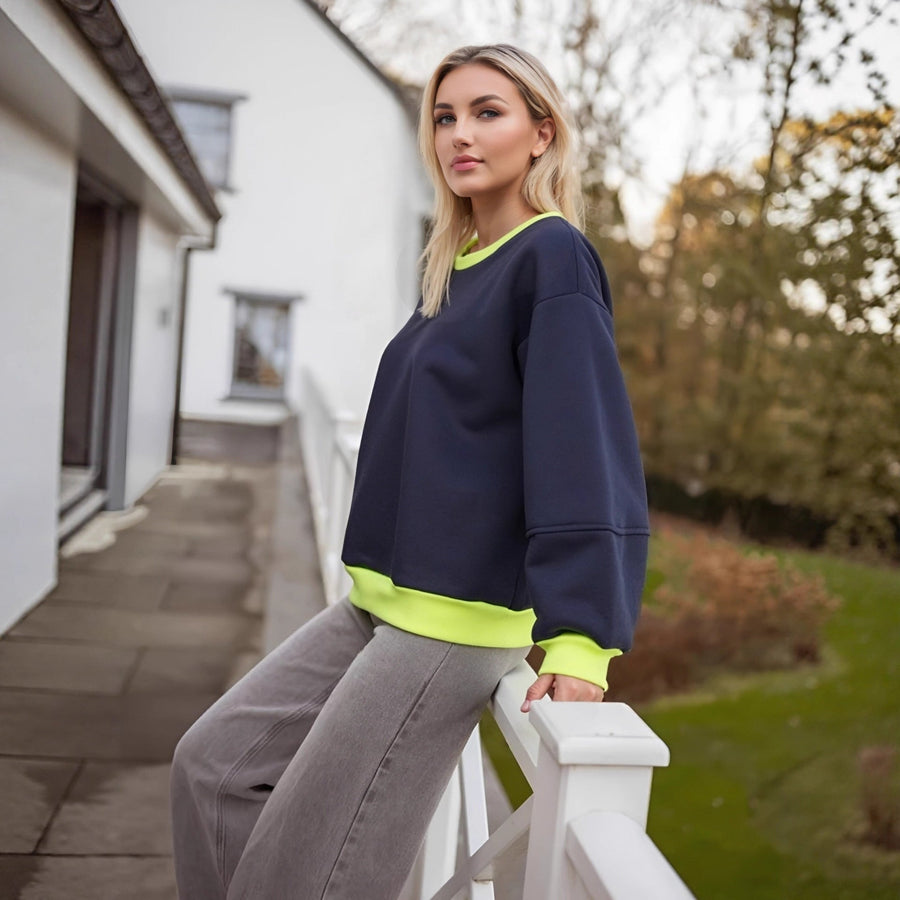 Damen lässiger Sweatshirt mit kontrastierenden Bündchen und modernem Schnitt