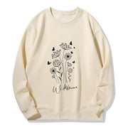 Damen Sweatshirt mit floralem Wildblumenprint und kuscheligem Innenfutter