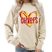 Damen Sweatshirt mit Herzmotiv und kreativen Sportgrafiken