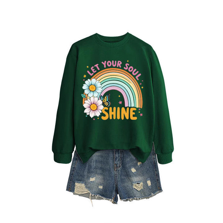 Damen Sweatshirt mit buntem Farbverlauf und floralem Grafikdesign