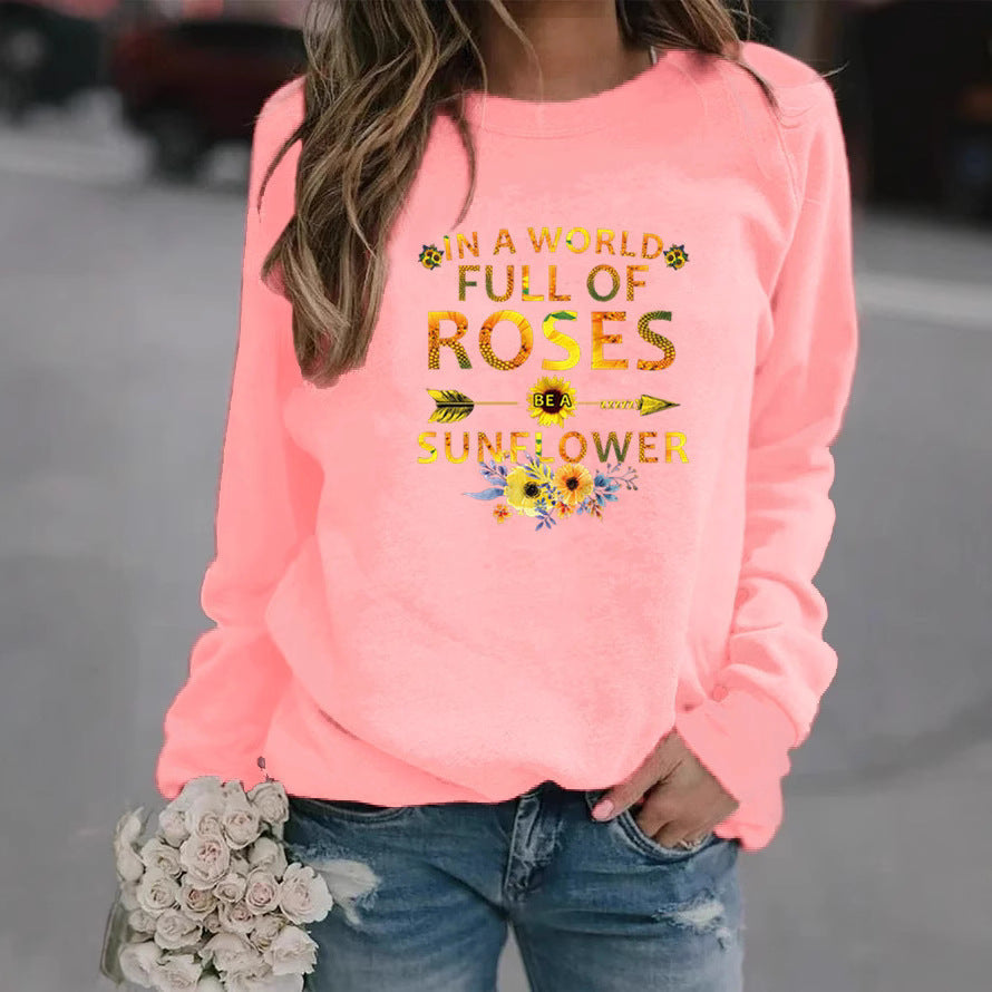 Damen Sweatshirt mit inspirierendem Motiv und Blumenverzierung