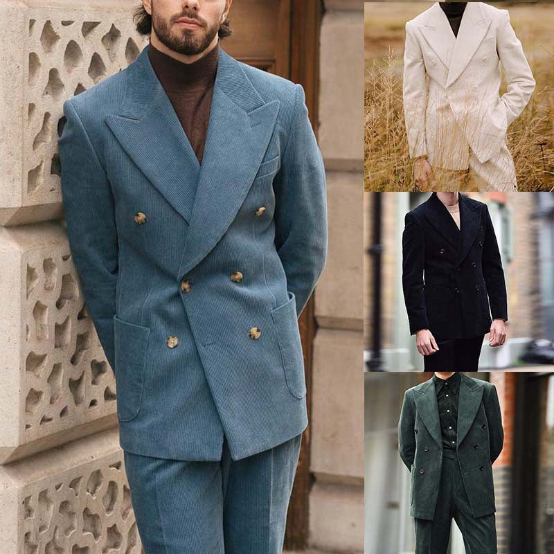 Herren eleganter Cord-Blazer mit doppelter Knopfleiste und praktischen Taschen Aliams