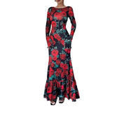 Damen Elegantes Maxikleid mit floralen Rüschendetails und langem Arm