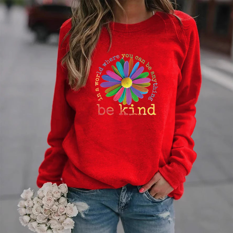 Damen Sweatshirt mit buntem motivierendem Blumen-Design und weicher Innenseite