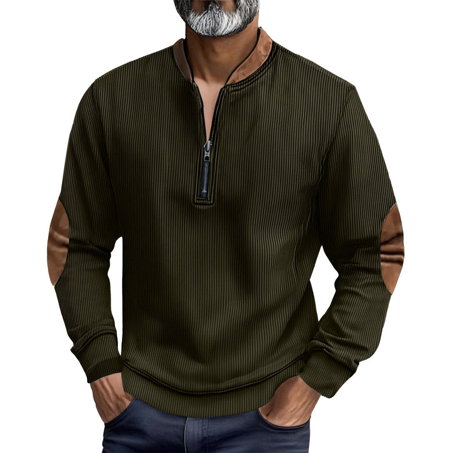 Herren eleganter Pullover mit Stehkragen und modischen Ledereinsätzen Aliams