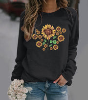Damen Sweatshirt mit floralem Sonnenblumenmotiv und bequemer Passform