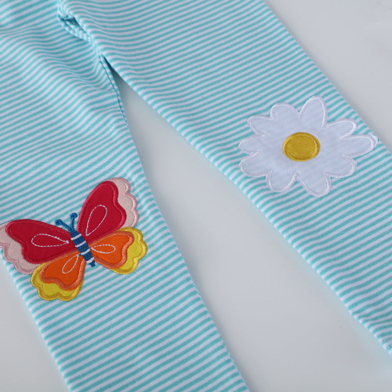 Mädchen Leggings mit buntem Schmetterlings- und Blumenapplikationen Drune