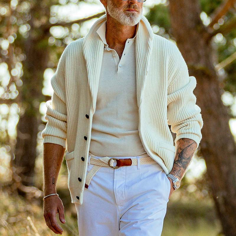 Herren gemütlicher Strickjacke mit stylischem Kragen Aliams