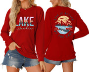 Damen Langarmshirt mit kreativem Lake-Motiv und lässiger Passform