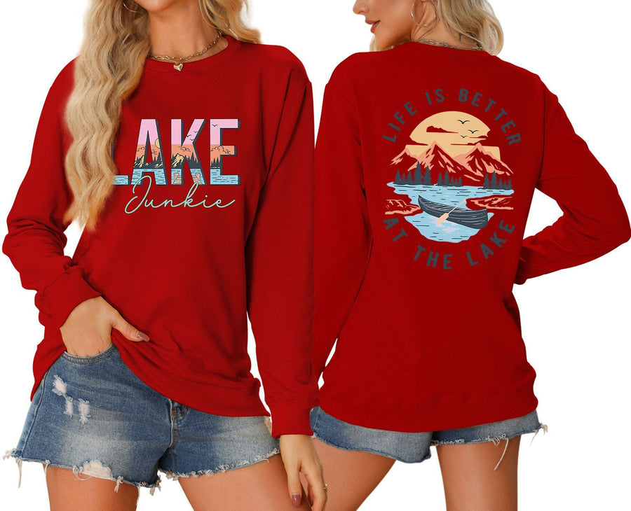 Damen Langarmshirt mit kreativem Lake-Motiv und lässiger Passform