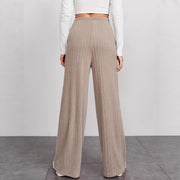 Damen weite Rippstrick-Hose mit hohem Bund und seitlichen Eingrifftaschen
