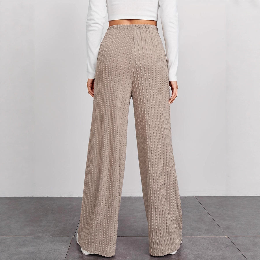 Damen weite Rippstrick-Hose mit hohem Bund und seitlichen Eingrifftaschen